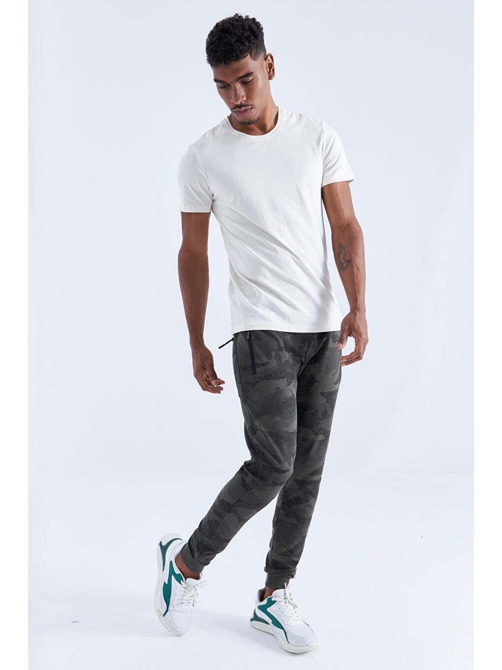 Haki Kamuflaj Desenli Dar Kalıp  Erkek Jogger Eşofman Altı- 84754-2