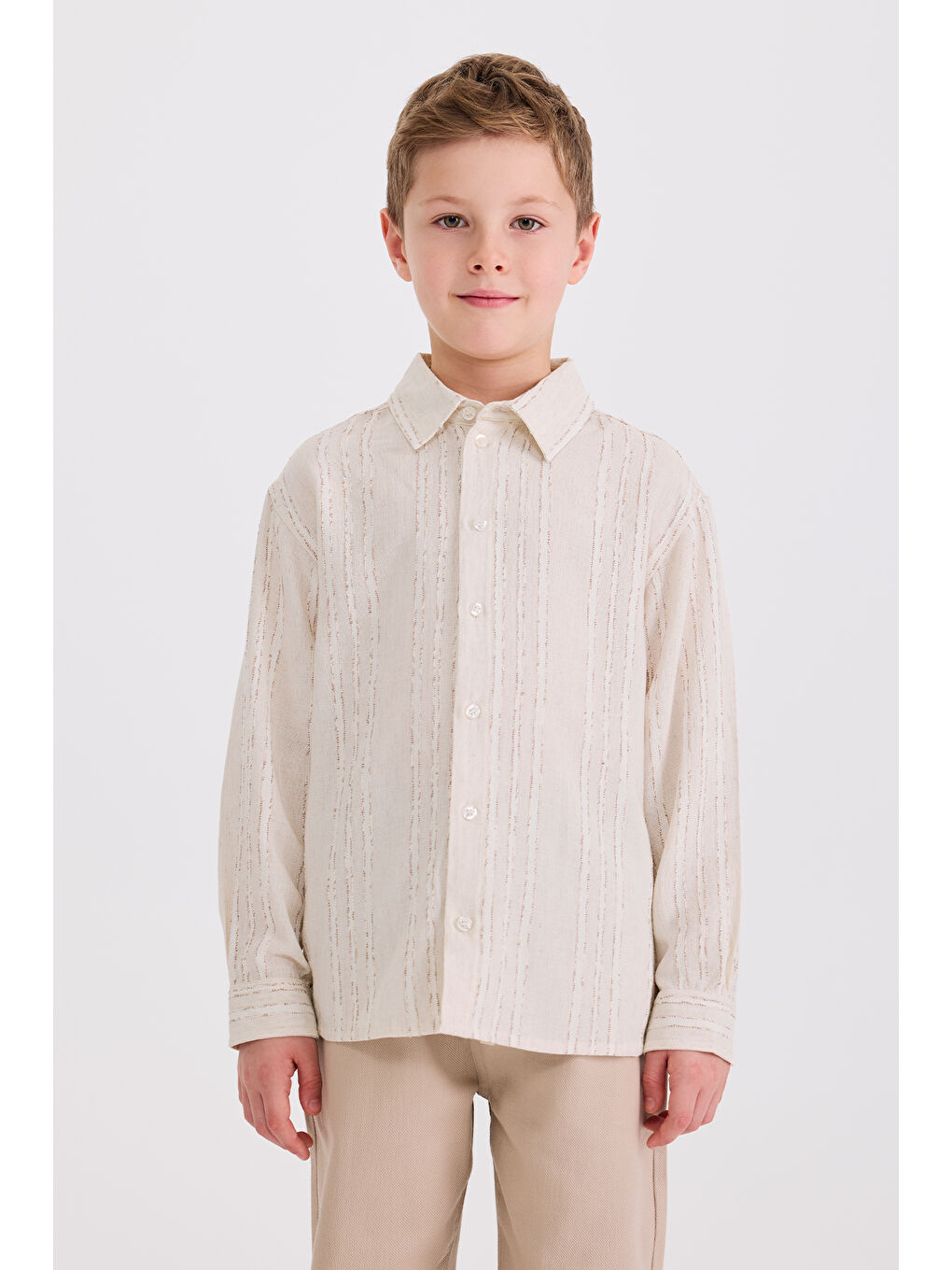 Erkek Çocuk Uzun Kollu Bej Gömlek-6