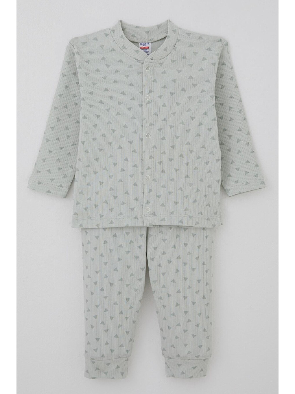 Turkuaz Erkek Bebek Pijama Takımı Mini Üçgenler Desenli Önden Çıtçıtlı Su Yeşili (4 Ay-1 Yaş)