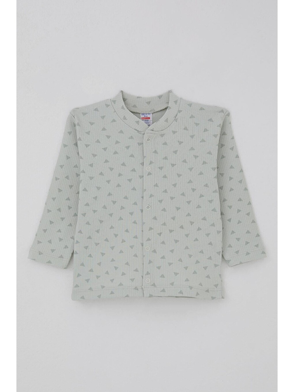 Turkuaz Erkek Bebek Pijama Takımı Mini Üçgenler Desenli Önden Çıtçıtlı Su Yeşili (4 Ay-1 Yaş)-1