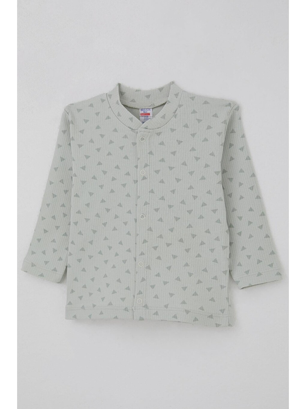 Turkuaz Erkek Bebek Pijama Takımı Mini Üçgenler Desenli Önden Çıtçıtlı Su Yeşili (4 Ay-1 Yaş)-5