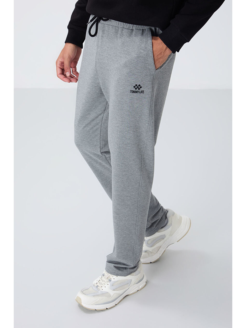 Gri Melanj Bağcıklı Cepli Standart Kalıp Klasik Paça Erkek Eşofman Alt - 84682-1