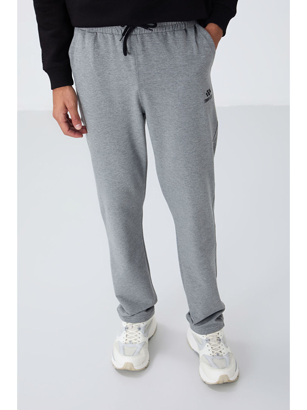 Gri Melanj Bağcıklı Cepli Standart Kalıp Klasik Paça Erkek Eşofman Alt - 84682-2