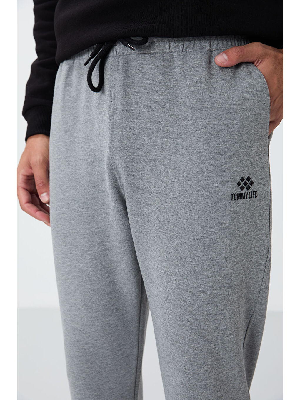 Gri Melanj Bağcıklı Cepli Standart Kalıp Klasik Paça Erkek Eşofman Alt - 84682-3