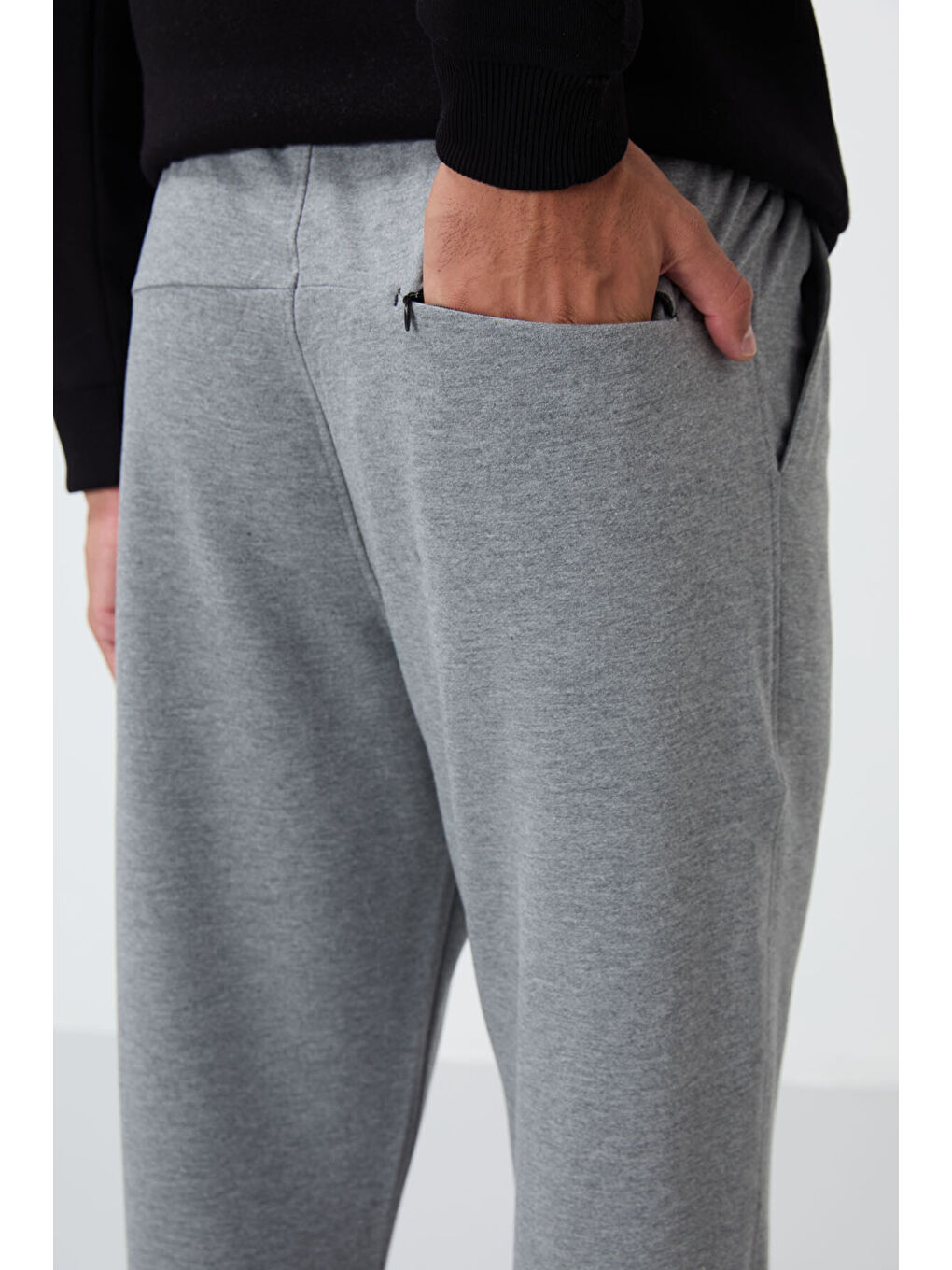 Gri Melanj Bağcıklı Cepli Standart Kalıp Klasik Paça Erkek Eşofman Alt - 84682-4