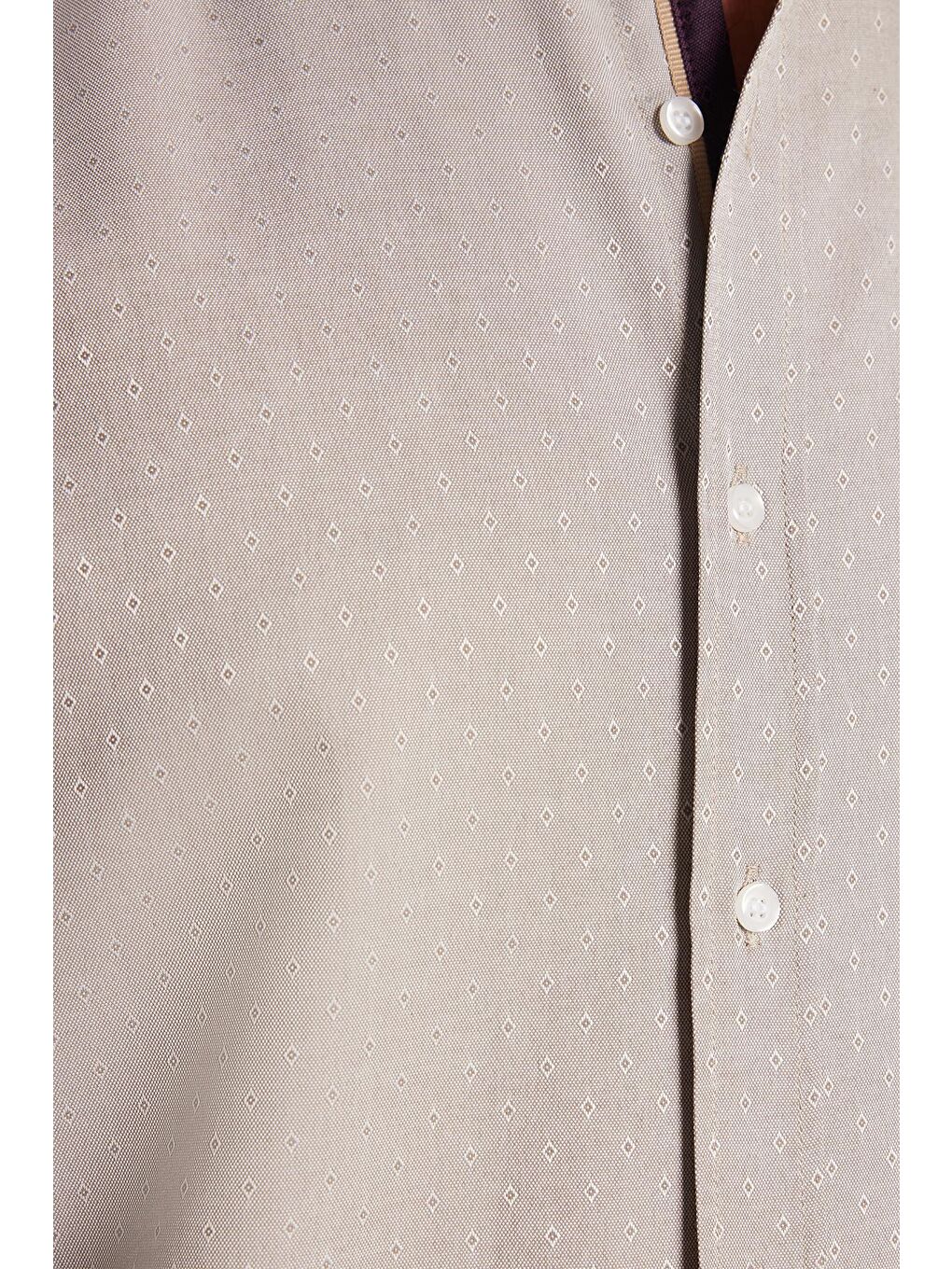 Ekru Slim Fit Uzun Kollu Oxford Doku Armürlü Biyeli Erkek Krem Gömlek-2