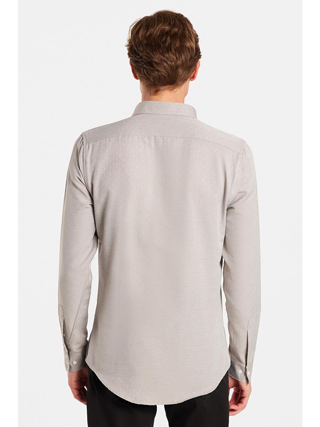 Ekru Slim Fit Uzun Kollu Oxford Doku Armürlü Biyeli Erkek Krem Gömlek-4