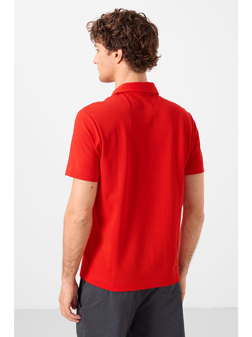 Kırmızı Basic Logolu Standart Kalıp Triko Polo Yaka Erkek Tişört - 87748-3