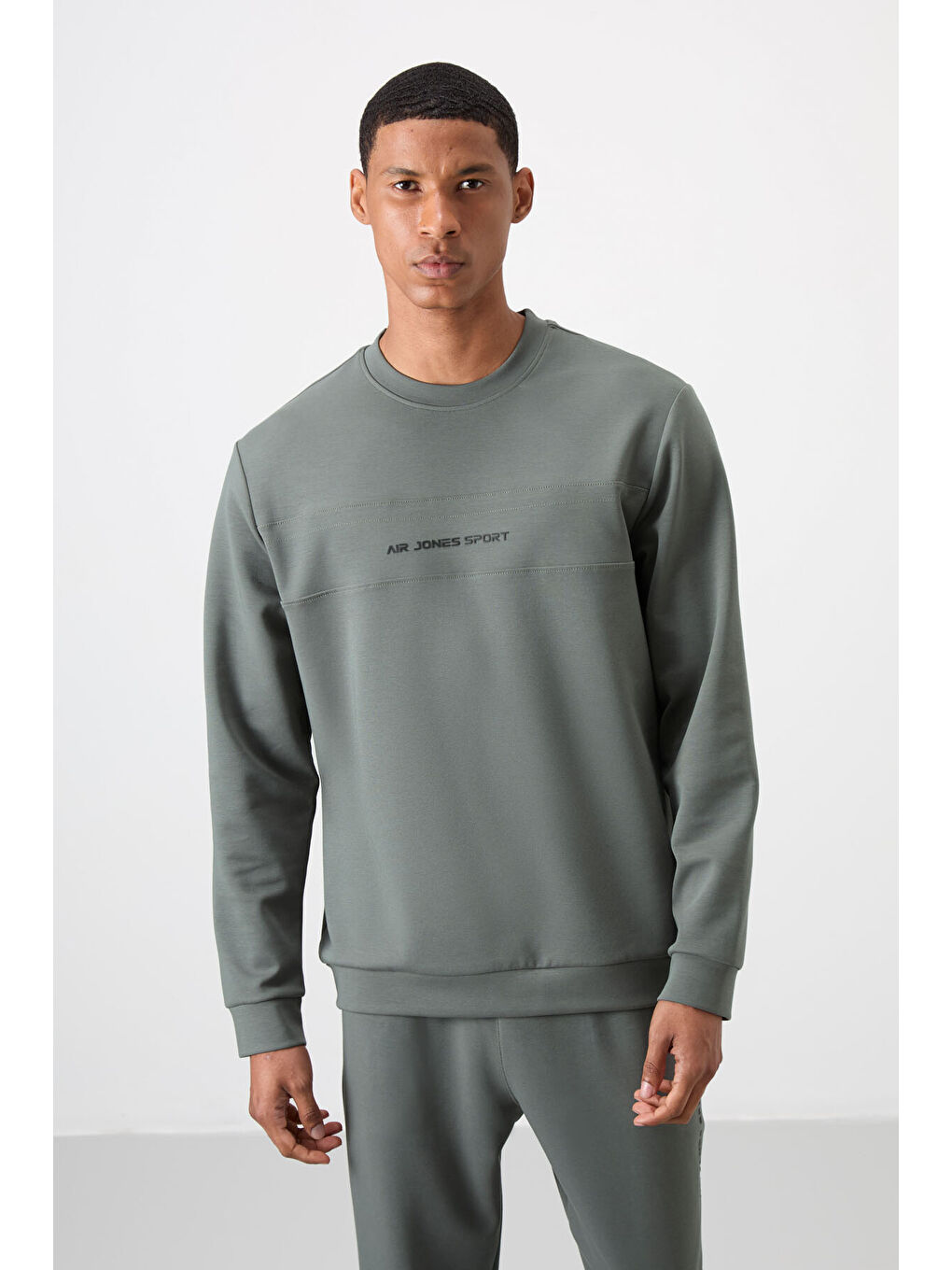 Haki Pamuklu Kalın Yumuşak Dokulu Comfort Fit Baskılı Erkek Eşofman Takım - 85253-4