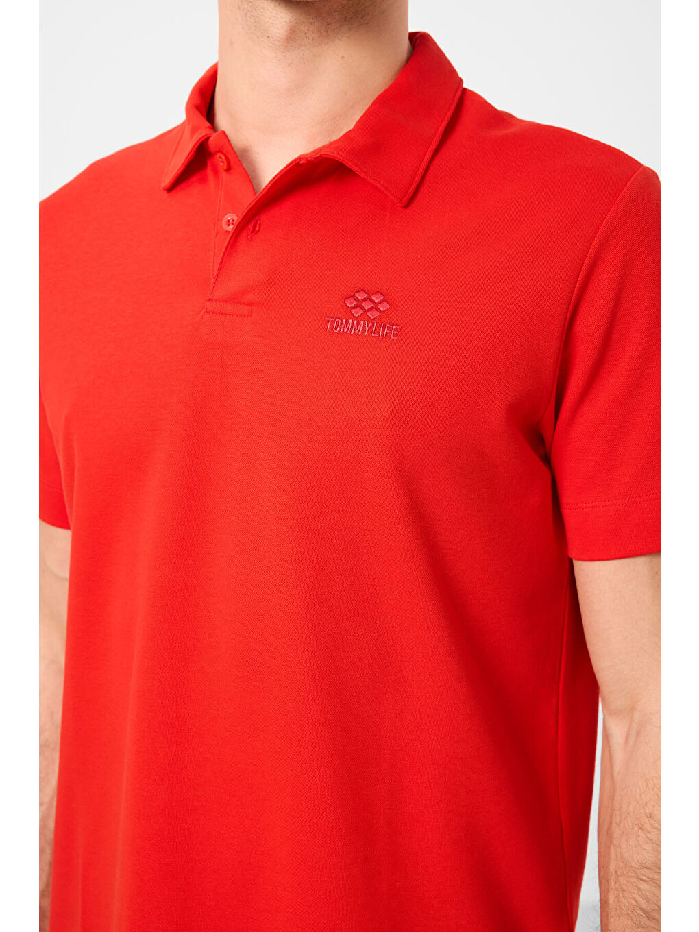 Kırmızı Basic Logolu Standart Kalıp Triko Polo Yaka Erkek Tişört - 87748-4