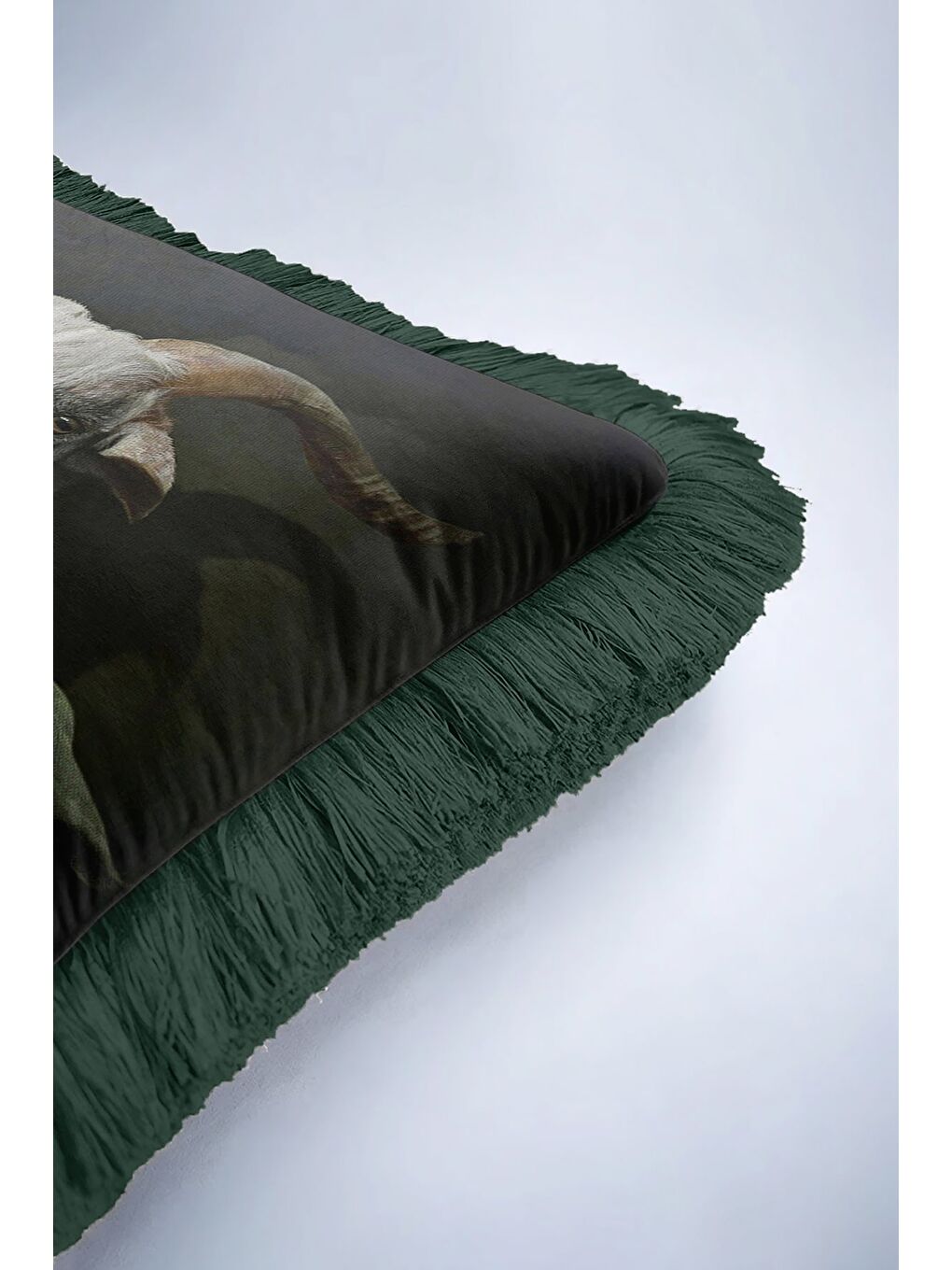 Karışık Asil Portre Saçaklı Yastık Kılıfı - Vintage General Temalı Koyu Yeşil Püsküllü Kırlent Kılıfı-6