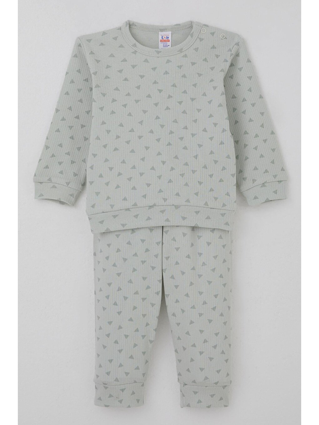 Turkuaz Erkek Bebek Pijama Takımı Omuzdan Patlı Minik Üçgenler Desenli Su Yeşili (4 Ay-1 Yaş)