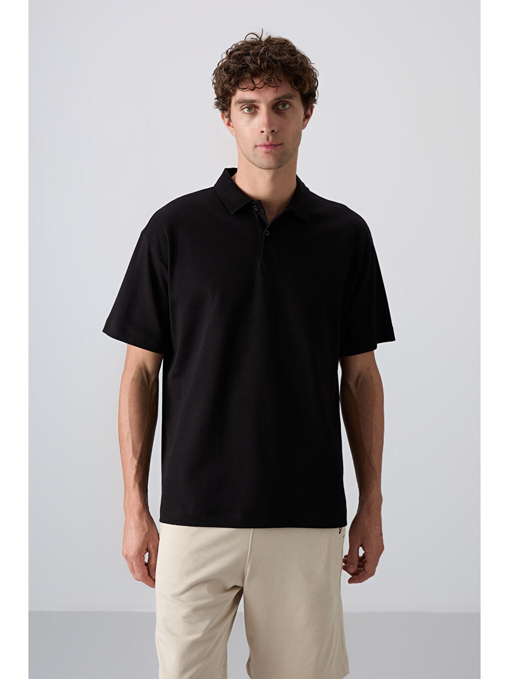 Siyah Pamuklu Kalın Yumuşak Dokulu  Fit Basic Polo Yaka Erkek Tişört - 88327