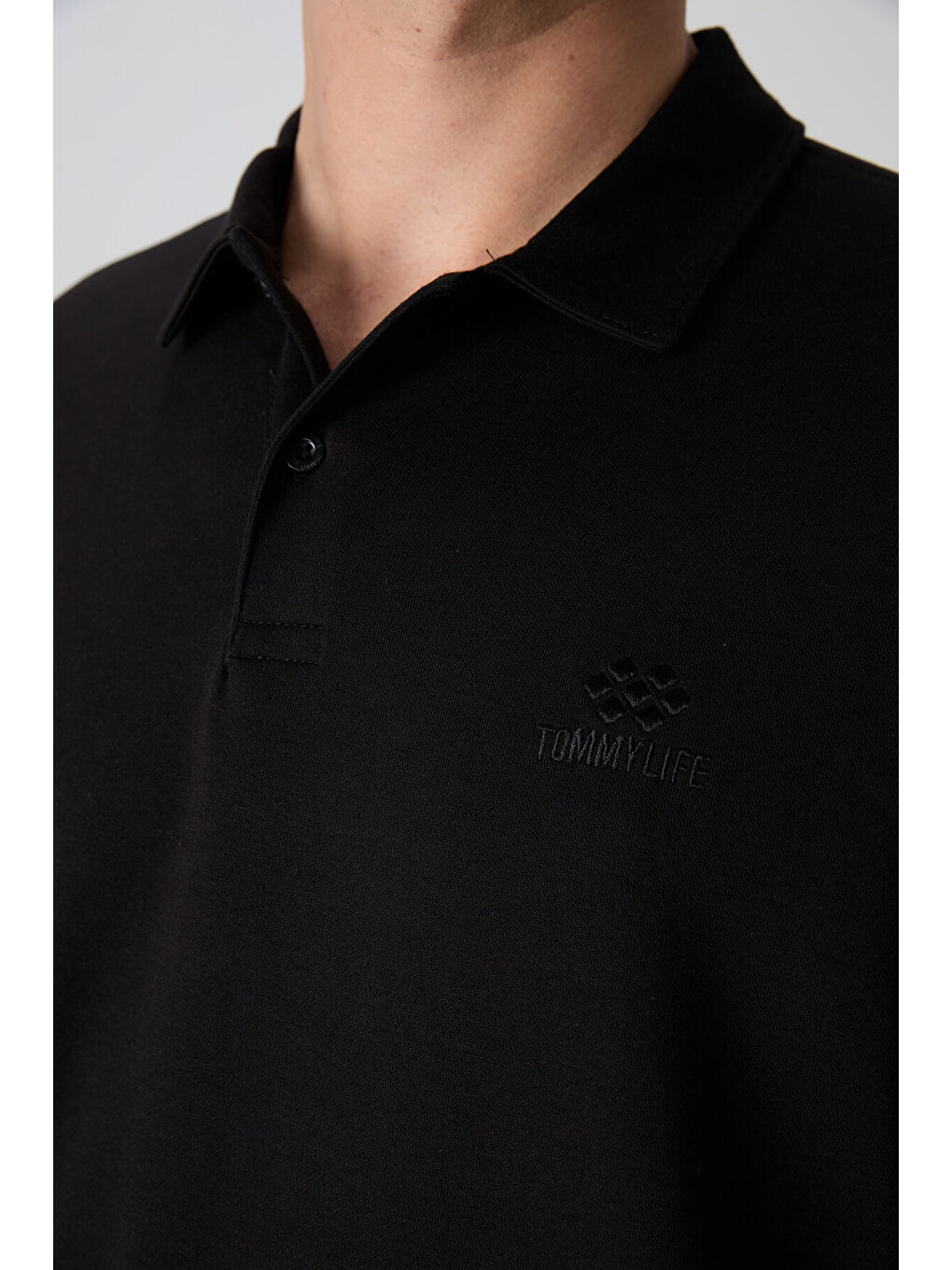 Siyah Pamuklu Kalın Yumuşak Dokulu  Fit Basic Polo Yaka Erkek Tişört - 88327-2