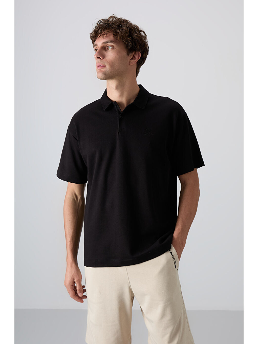 Siyah Pamuklu Kalın Yumuşak Dokulu  Fit Basic Polo Yaka Erkek Tişört - 88327-3