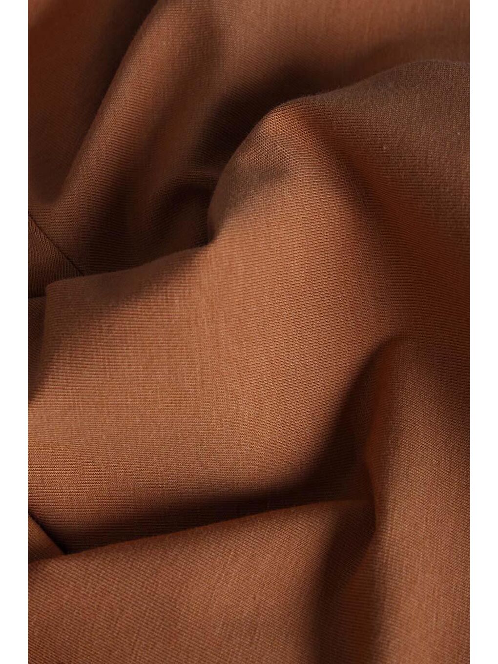 Kahverengi Tarçın-Bisiklet Yaka Kol Ucu Büzgülü Elastanlı Pamuklu Bluz-6