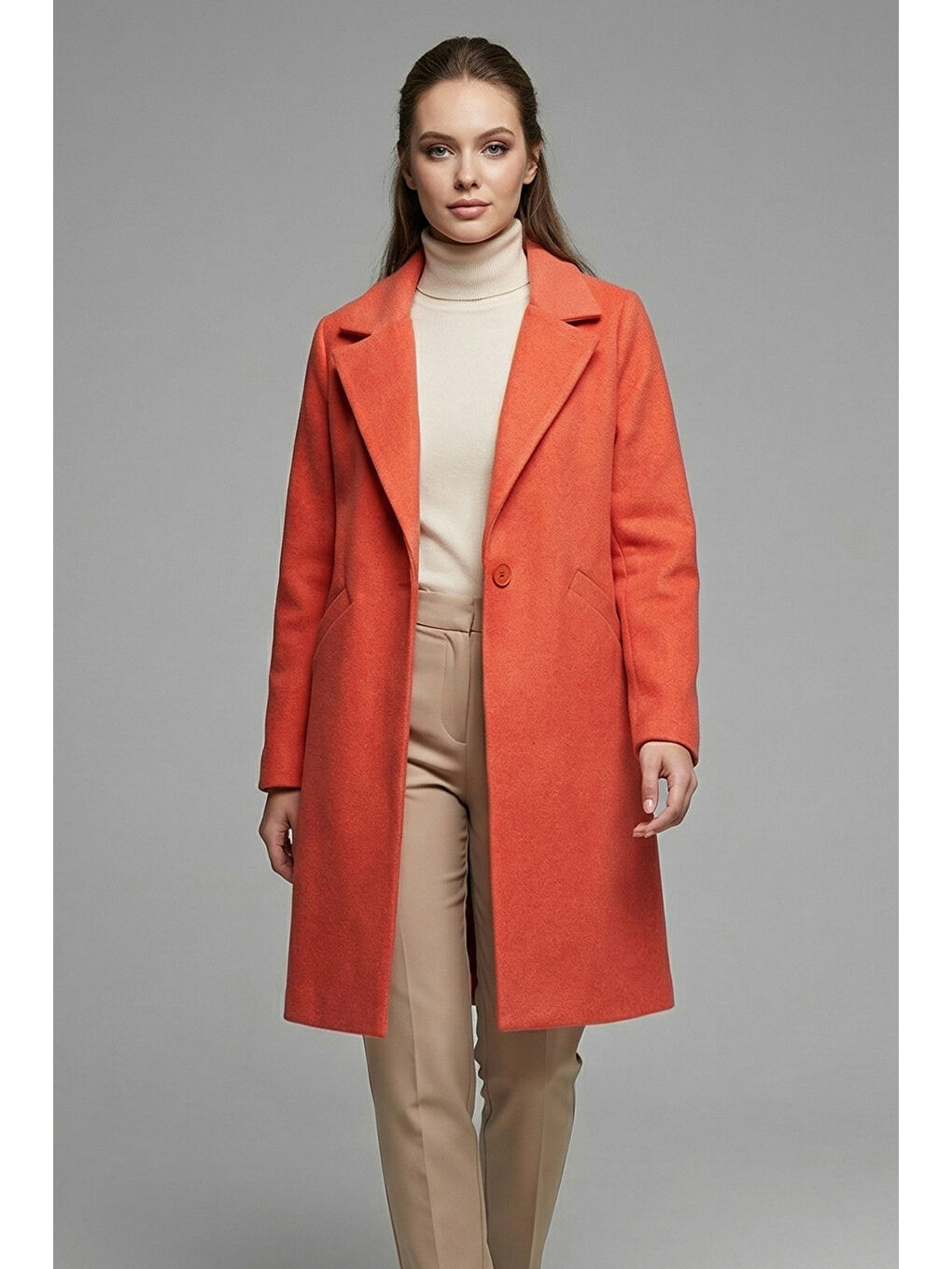 9085 Balık Sırtı Kaşe Kaban - B.Kırmızı