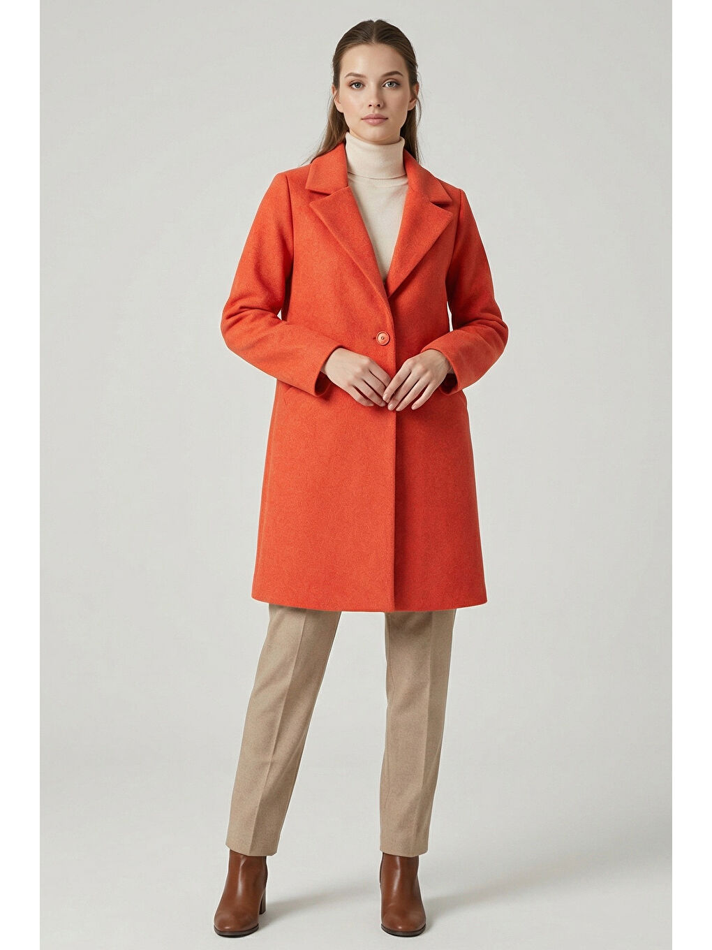 9085 Balık Sırtı Kaşe Kaban - B.Kırmızı-2