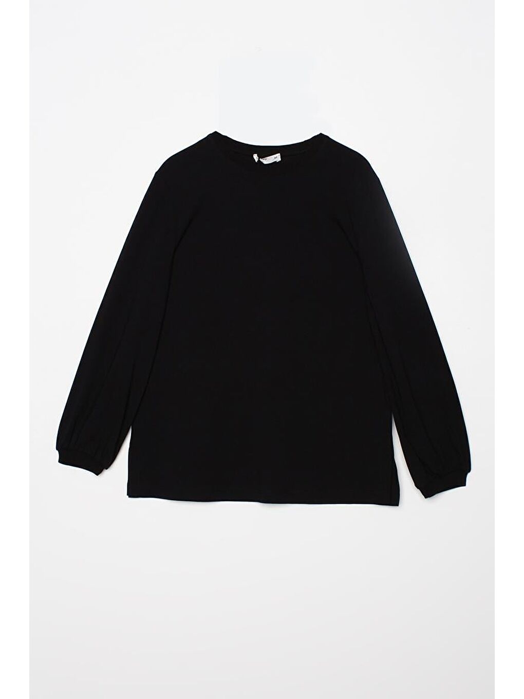 Siyah Bisiklet Yaka Kol Ucu Büzgülü Pamuklu Bluz-6