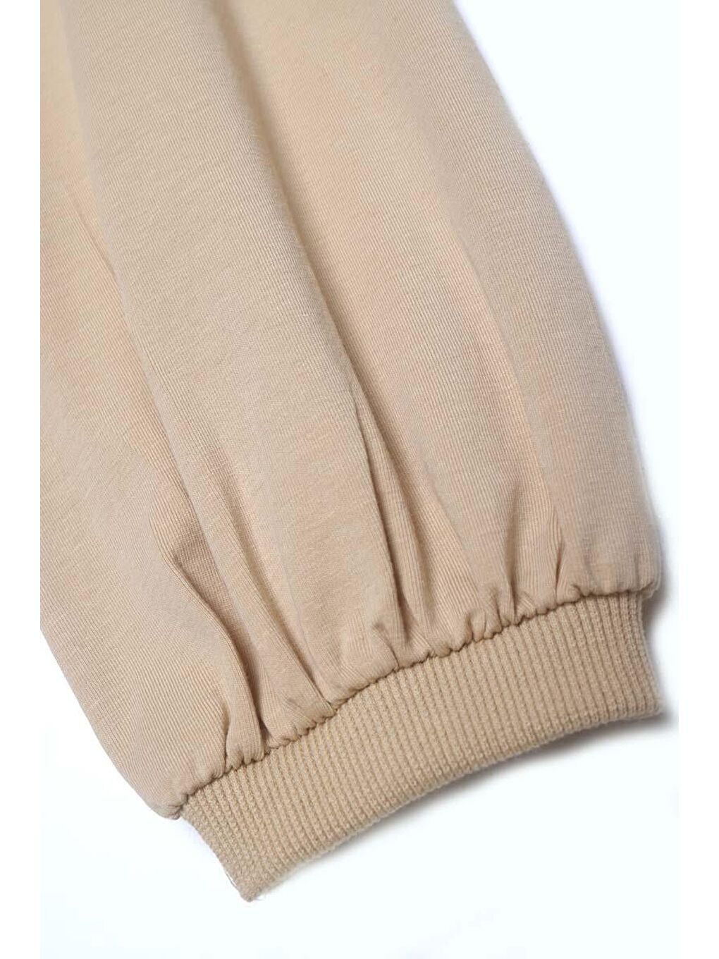Bej Bisiklet Yaka Kol Ucu Büzgülü Pamuklu Bluz-4
