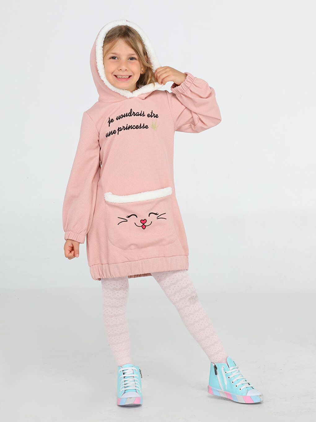 Casabony Pembe Somon Yumoş Prenses Hoodie Elbise - 1