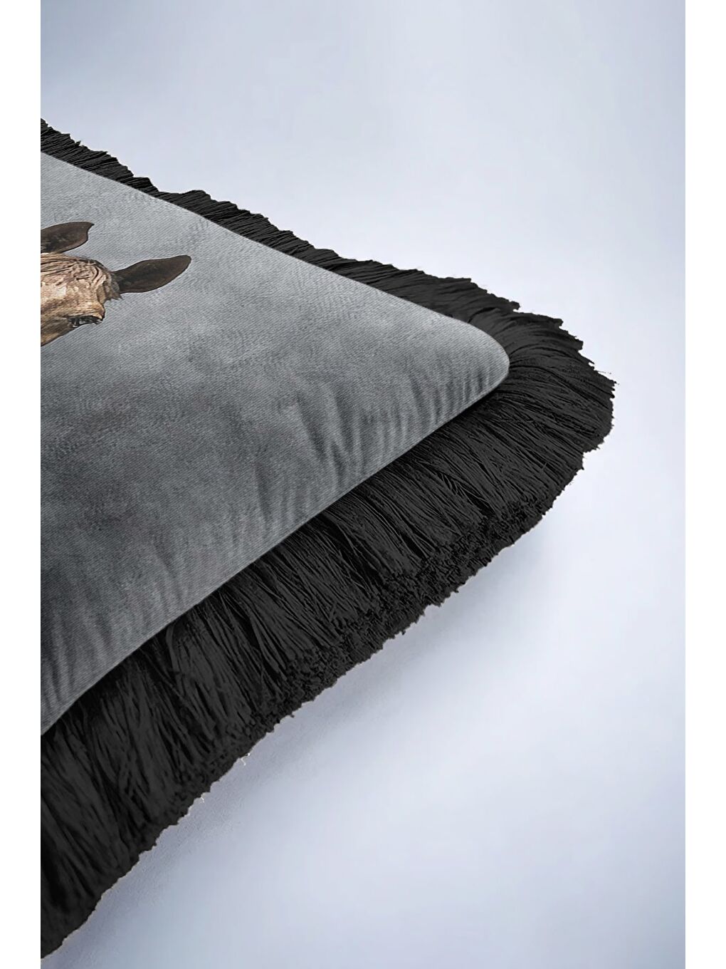 Karışık Klasik Portre Saçaklı Yastık Kılıfı - Maskülen Vizyoner Retro Gri Siyah Püsküllü Kırlent Kılıfı-6