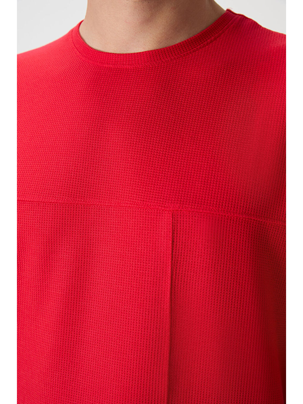 Kırmızı Waffle İnterlok Yüzeyi Dokulu  Fit Basic Erkek Tişört - 88380-2