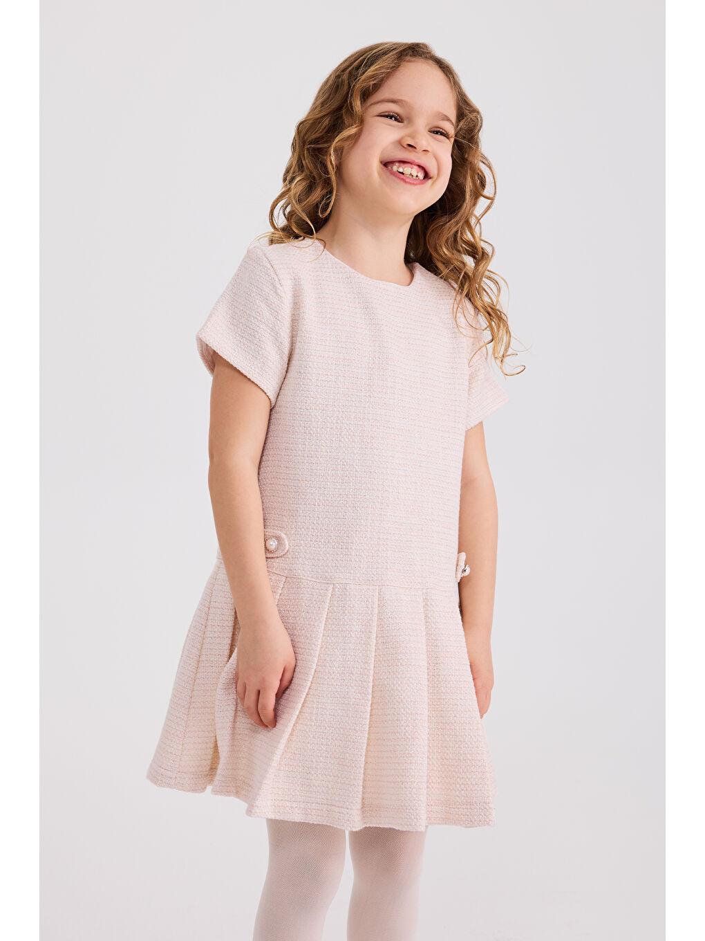 Kız Çocuk Tüvit Pembe Elbise-6