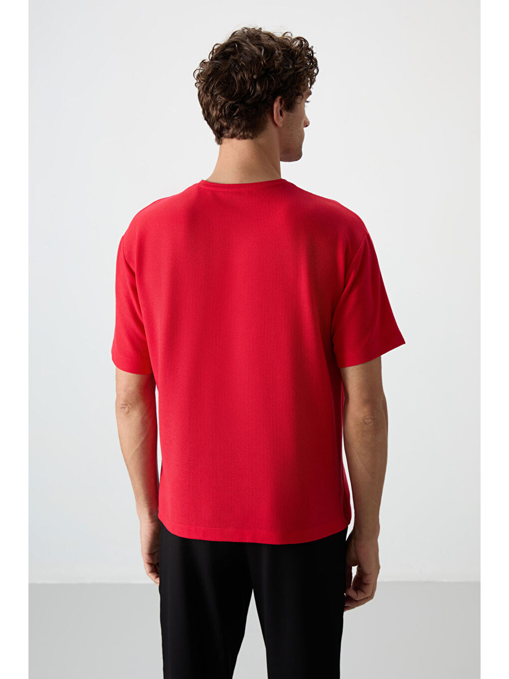 Kırmızı Waffle İnterlok Yüzeyi Dokulu  Fit Basic Erkek Tişört - 88380-8