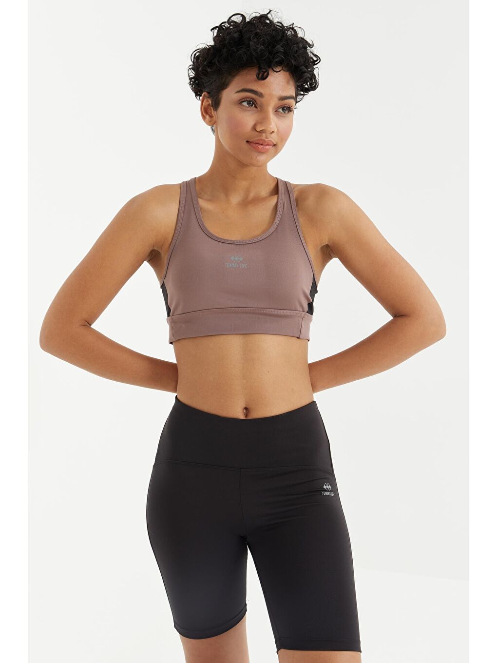 Pembe Gül Kurusu Çapraz Sırt Detaylı Slim Fit U Yaka Pedli Kadın Spor Büstiyer - 97121