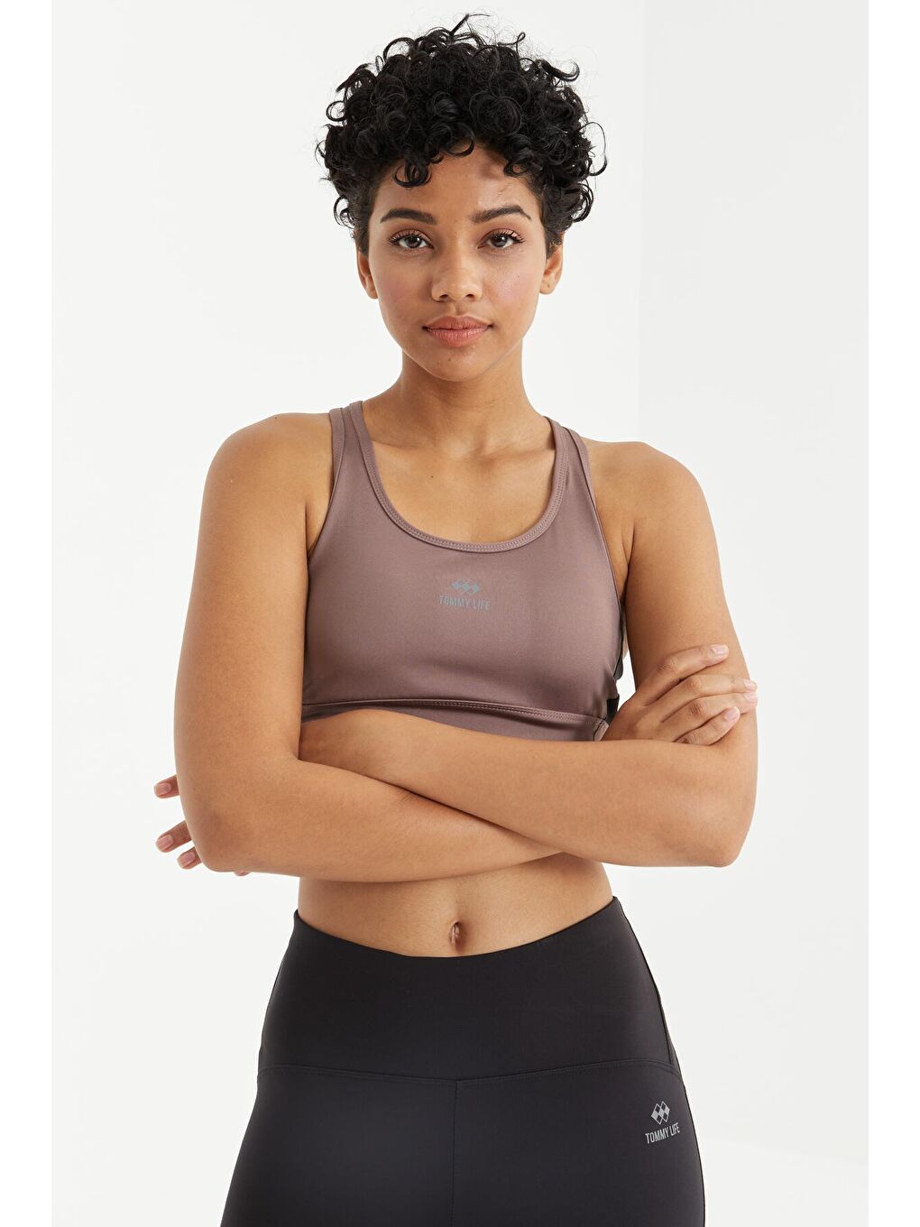 Pembe Gül Kurusu Çapraz Sırt Detaylı Slim Fit U Yaka Pedli Kadın Spor Büstiyer - 97121-2