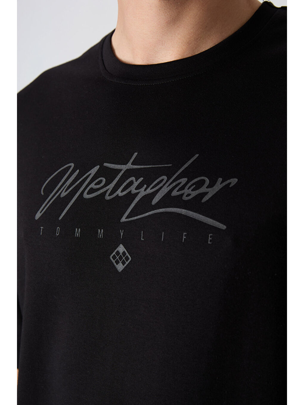 Siyah Pamuklu Kalın Yumuşak Dokulu Oversize Fit Baskılı Erkek Tişört - 88320-3