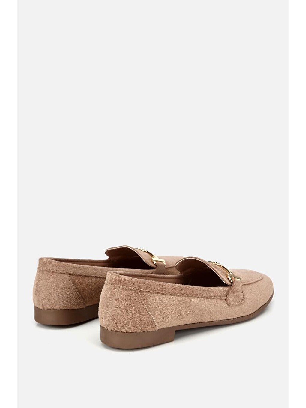 Bej Kadın Vizon Süet Gold Tokalı Loafer-2