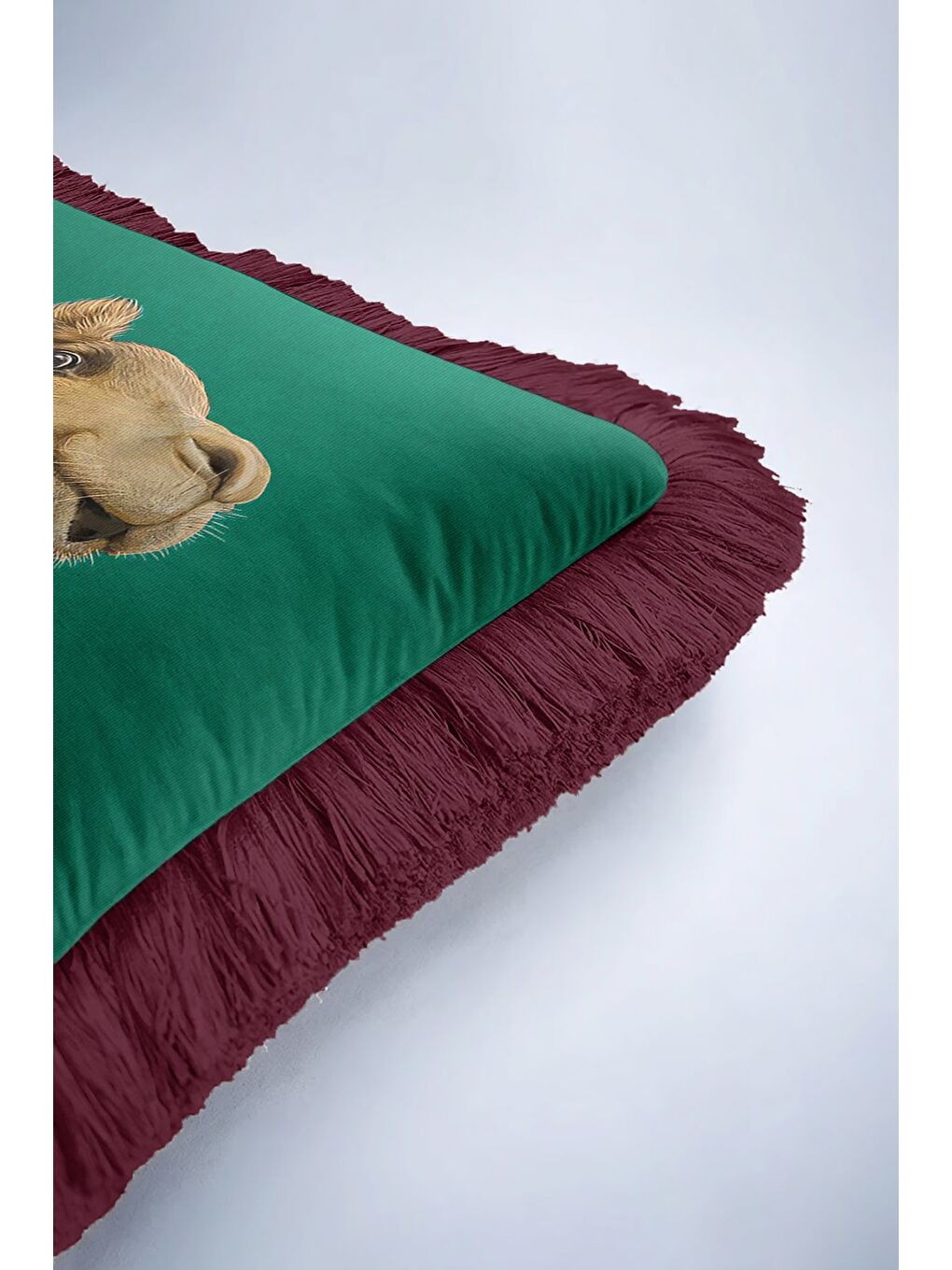 Karışık Lüks Vintage Saçaklı Yastık Kılıfı - Davetli Hayvan Temalı Yeşil Bordo Püsküllü Kırlent Kılıfı-6