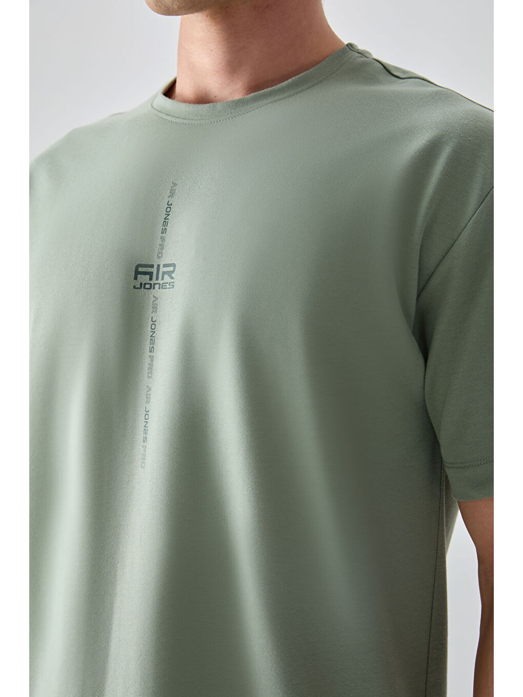 Açık Yeşil Pamuklu Kalın Yumuşak Dokulu Oversize Fit Baskılı Erkek Tişört - 88373-1