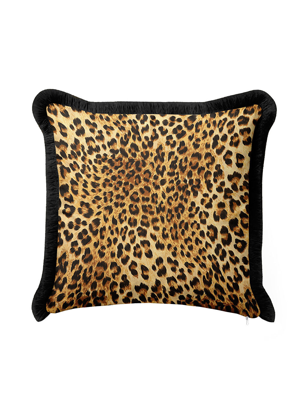 Karışık Lüks Leopar Saçaklı Yastık Kılıfı - Vahşi Doğal Bohem Siyah Kenar Püsküllü Kırlent Kılıfı-2