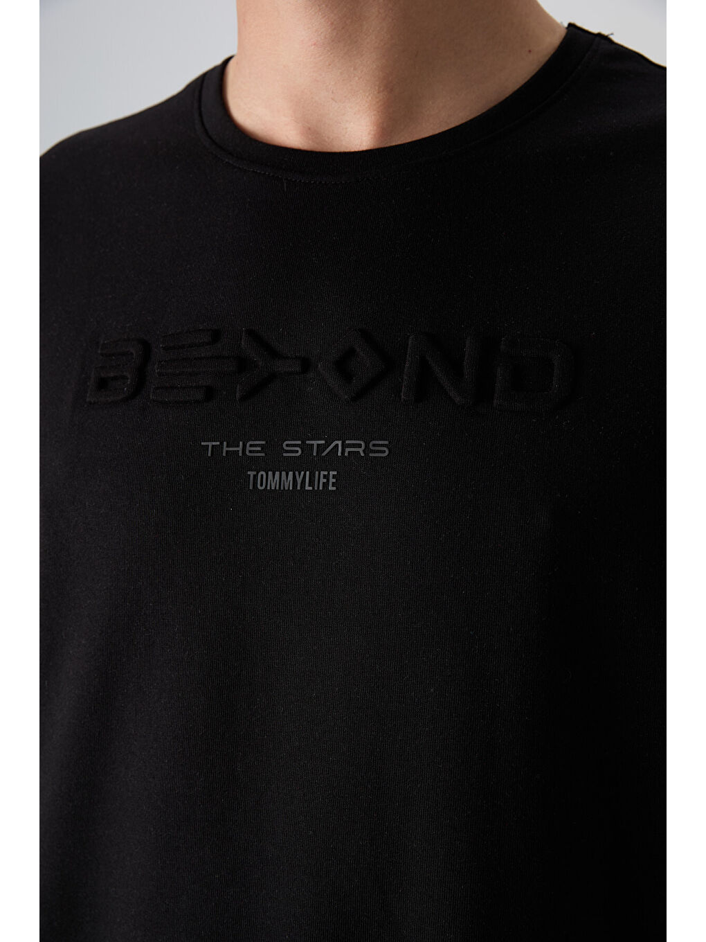 Siyah Pamuklu Kalın Yumuşak Dokulu Oversize Fit Baskılı Erkek Tişört - 88328-2