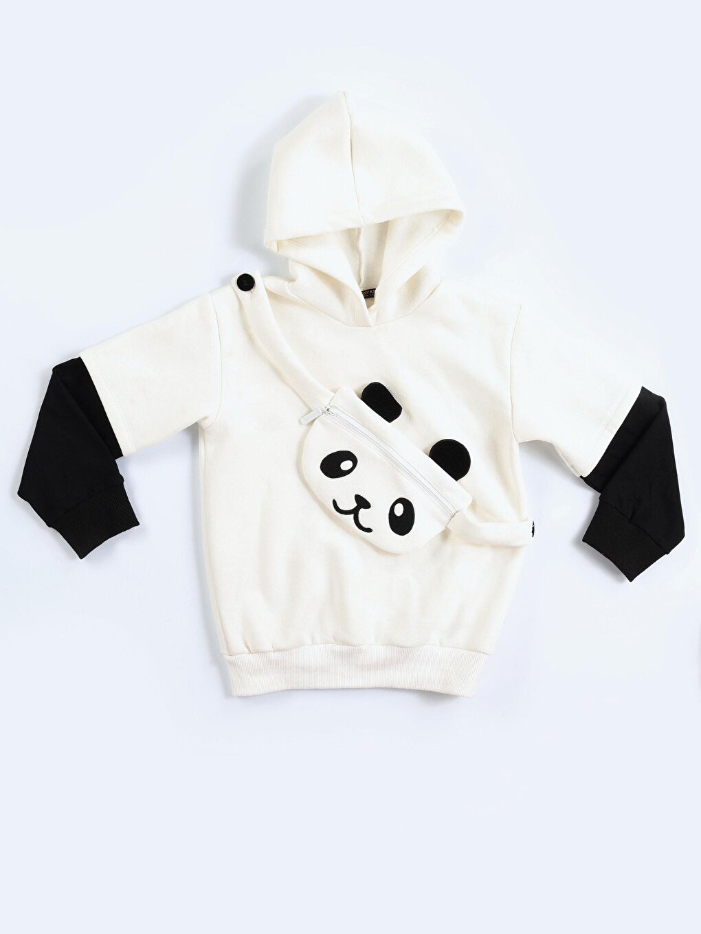 Casabony Krem Panda Unisex Mobil Çantalı Krem Sweatshirt - 4