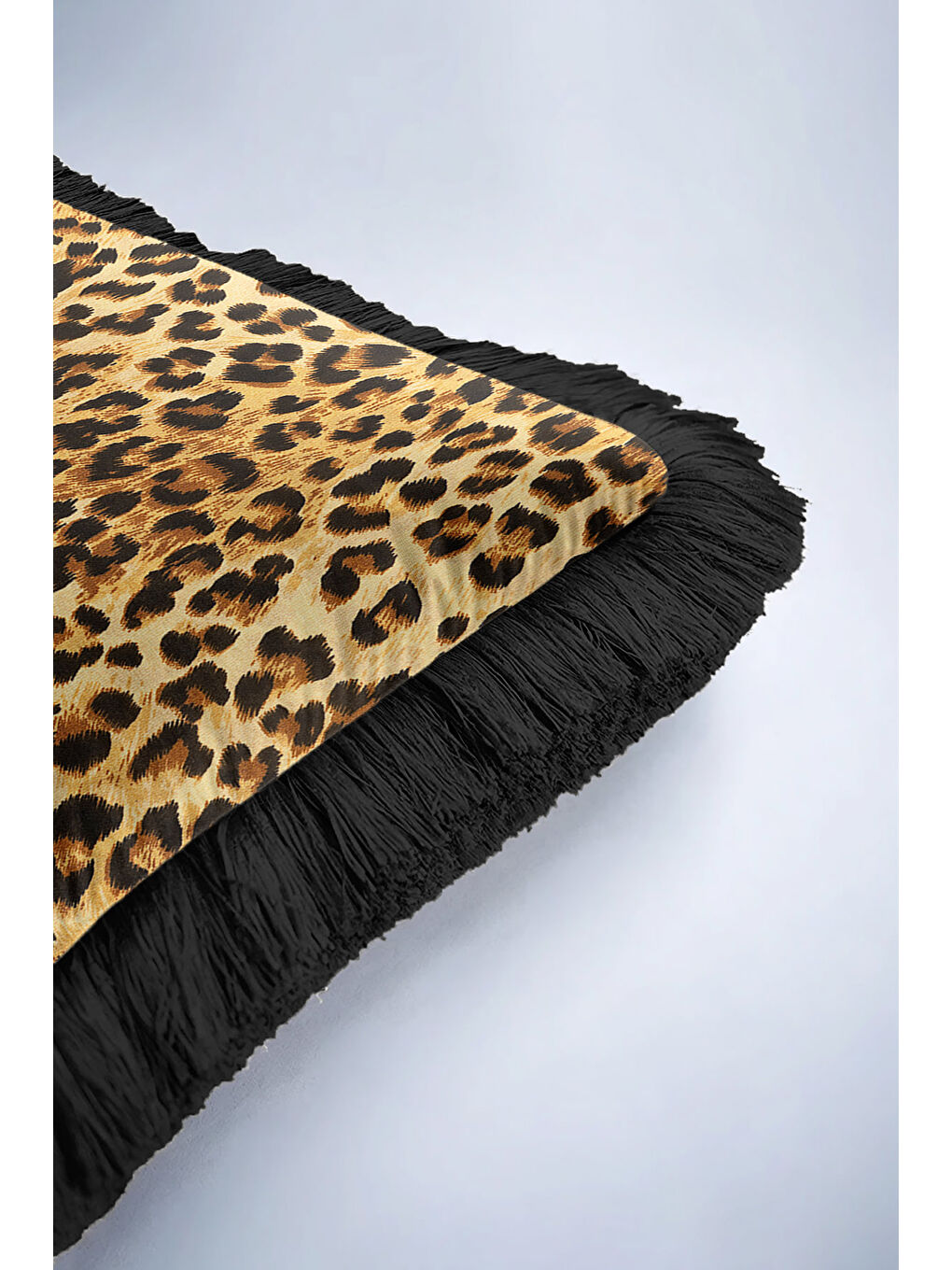 Karışık Lüks Leopar Saçaklı Yastık Kılıfı - Vahşi Doğal Bohem Siyah Kenar Püsküllü Kırlent Kılıfı-6