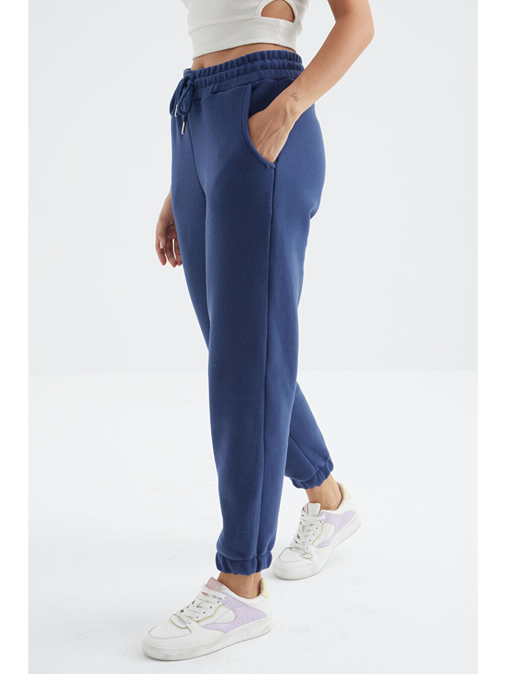 İndigo Yüksek Bel Basic Bağcıklı Jogger Polar Kadın Eşofman Alt - 94622-1