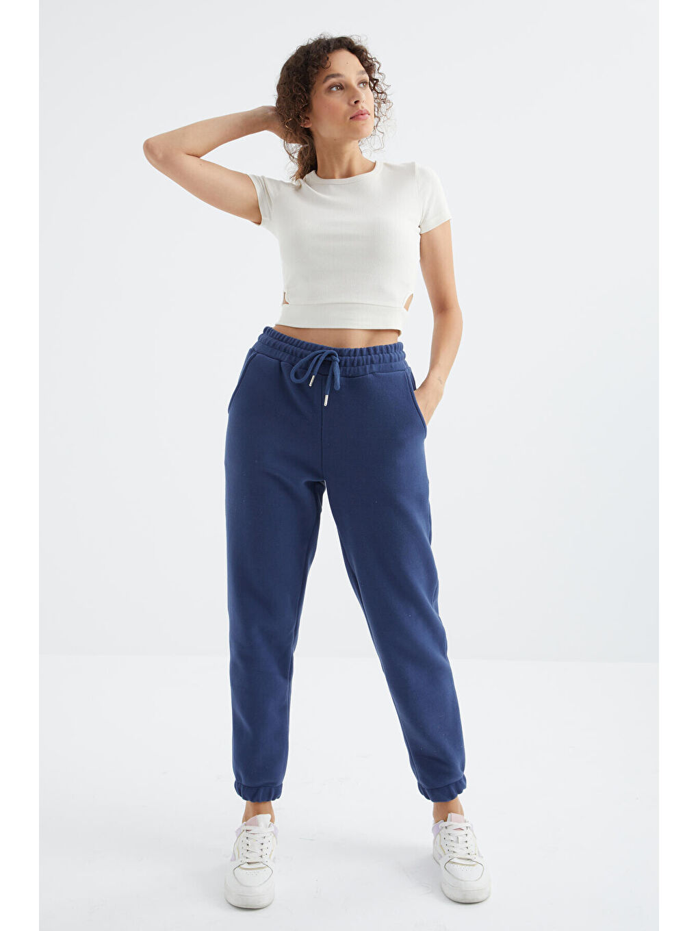İndigo Yüksek Bel Basic Bağcıklı Jogger Polar Kadın Eşofman Alt - 94622-4