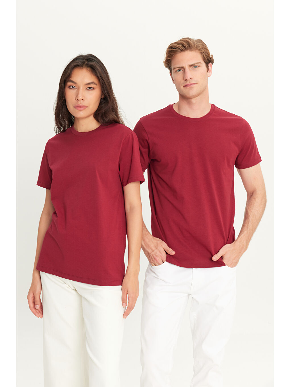 Erkek Bordo Slim Fit Dar Kesim %100 Pamuk Bisiklet Yaka Kısa Kollu Tişört-1