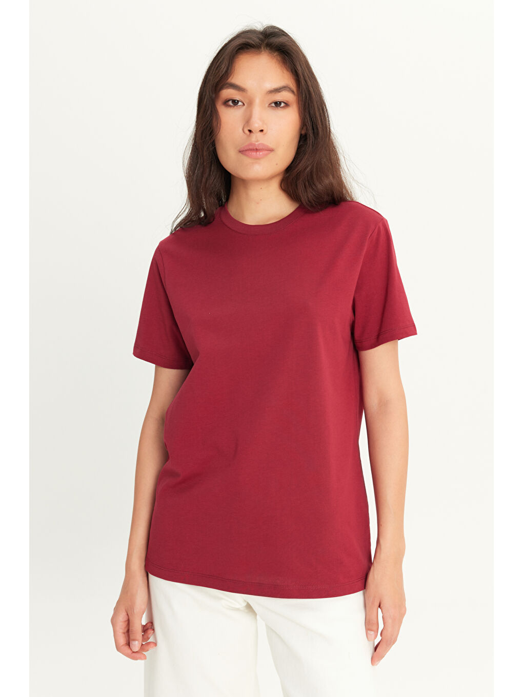 Erkek Bordo Slim Fit Dar Kesim %100 Pamuk Bisiklet Yaka Kısa Kollu Tişört-4