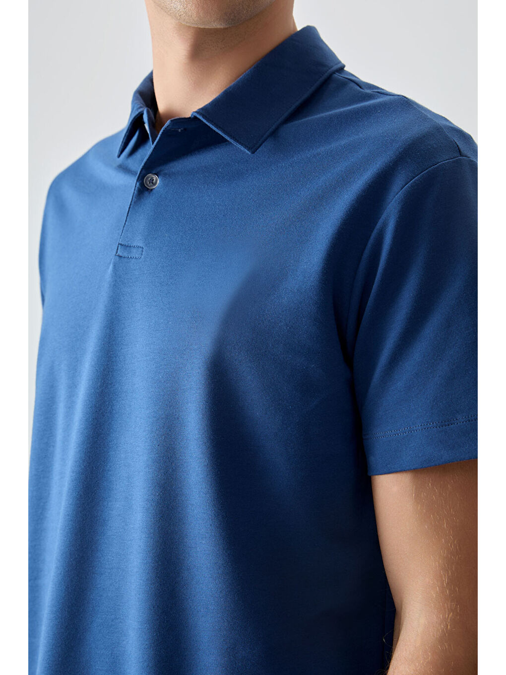 Mavi Pamuklu Kalın Yumuşak Dokulu Polo Yaka Oversize Fit Basic Erkek Tişört- 88381-1