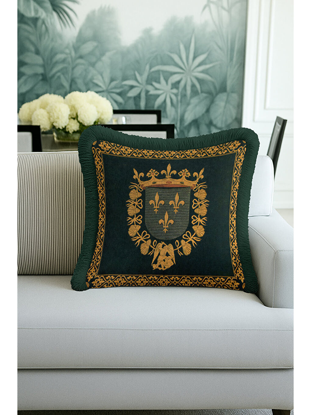 Karışık Barok Lüks Saçaklı Yastık Kılıfı - Fransız Saray Klasik Altın Renkli Püsküllü Kırlent Kılıfı-3