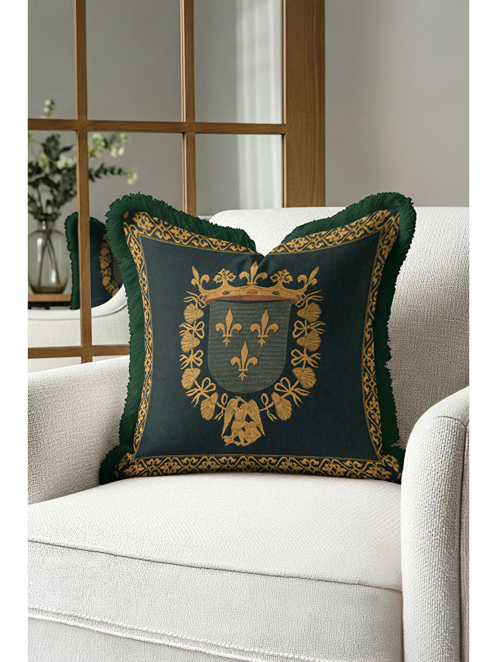 Karışık Barok Lüks Saçaklı Yastık Kılıfı - Fransız Saray Klasik Altın Renkli Püsküllü Kırlent Kılıfı-4