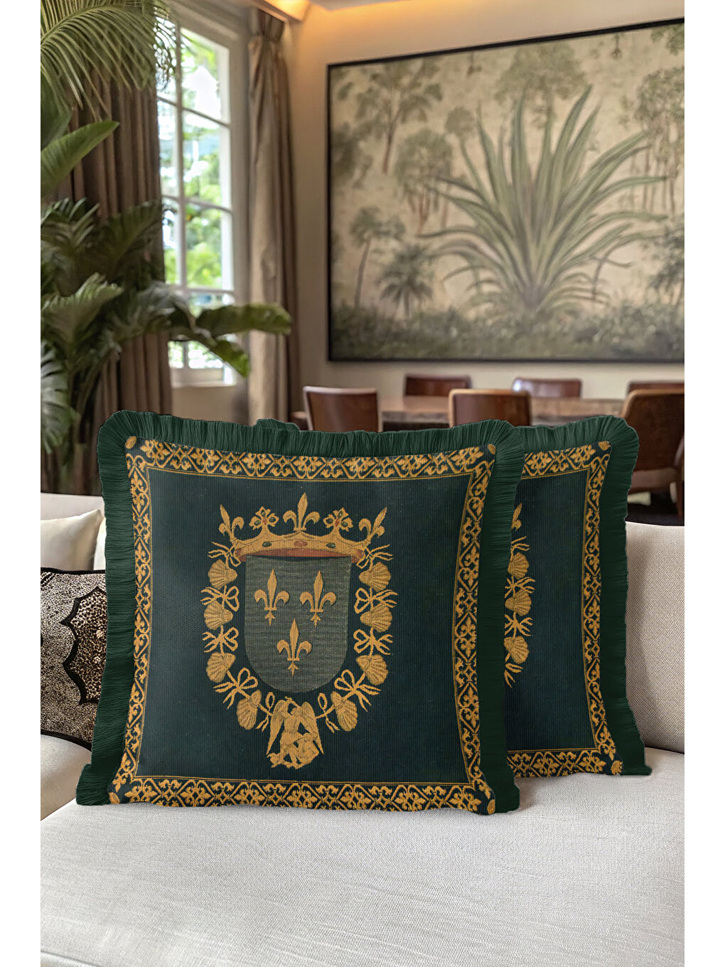 Karışık Barok Lüks Saçaklı Yastık Kılıfı - Fransız Saray Klasik Altın Renkli Püsküllü Kırlent Kılıfı-5