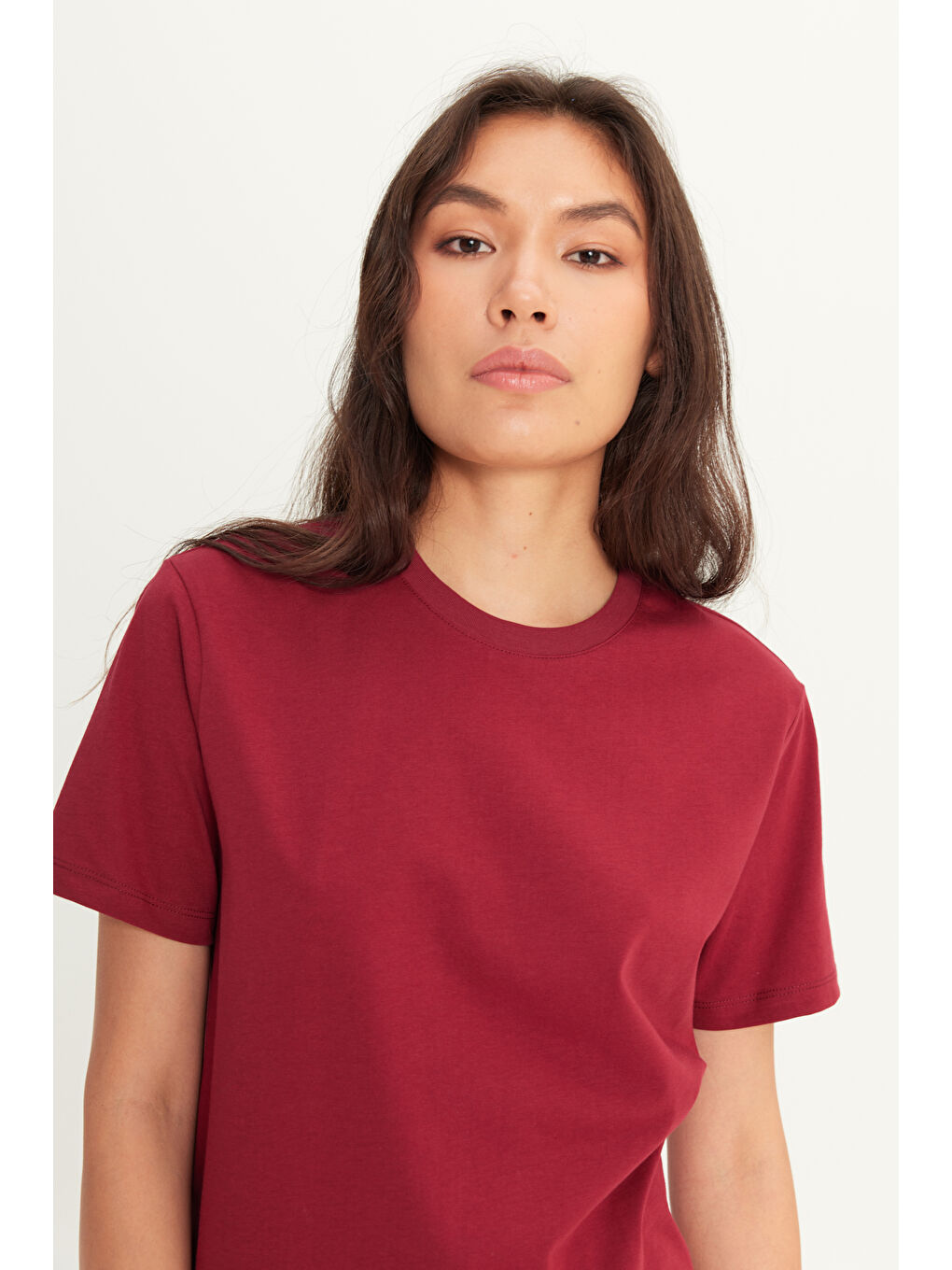 Erkek Bordo Slim Fit Dar Kesim %100 Pamuk Bisiklet Yaka Kısa Kollu Tişört-7