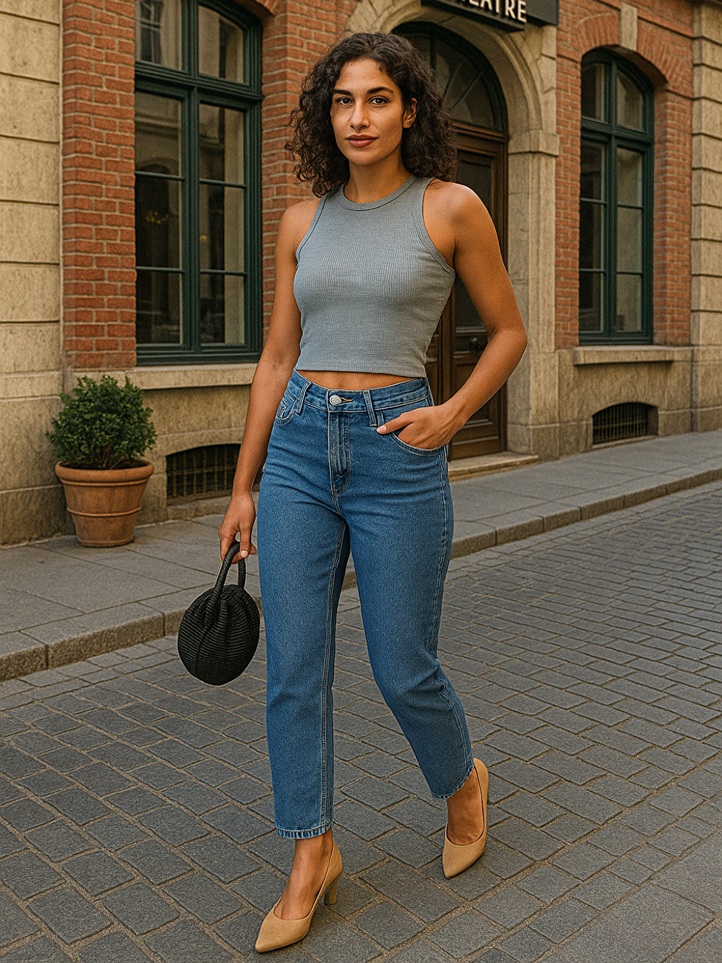 MMETALIC Kadın Gri Fitilli Görünümlü Askılı Kalın Esnek Örme Basic Crop Atlet Bluz