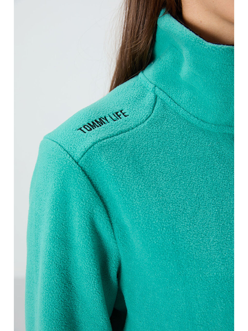 Turkuaz Deniz Yeşili Dik Yaka Fermuarlı Rahat Form Kadın Polar Sweatshirt - 97173-3